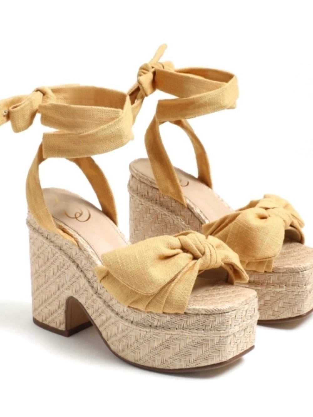Sam Edelman Yellow Tie-Ankle Platform Sandals